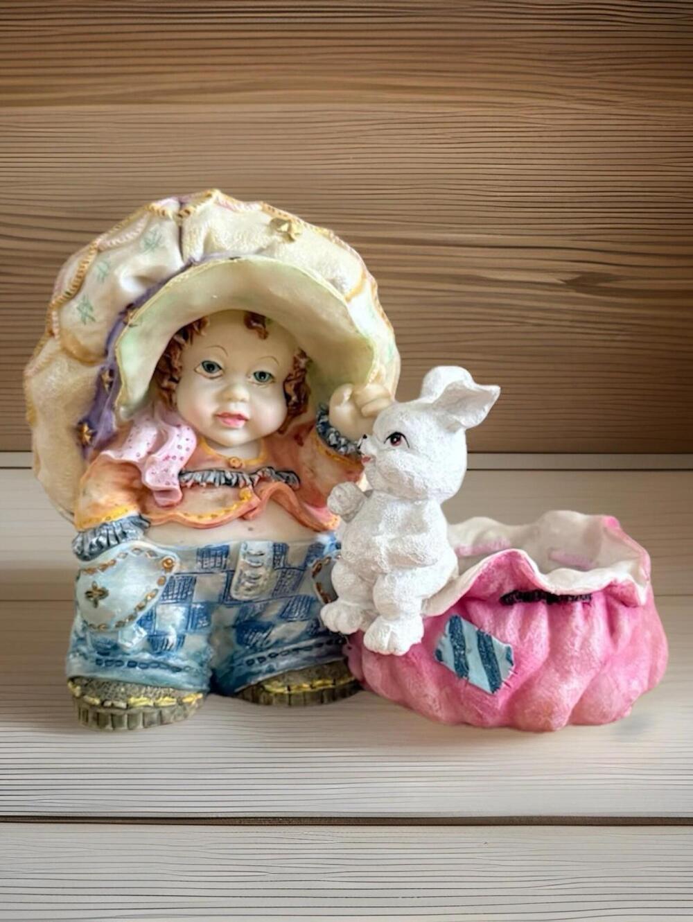 Vintage Collectible Figurine Girl Big Hat Blue Jean Resin  5.5 Inches Tall